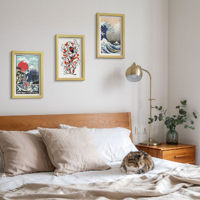 Gallery wall Illustraties van bergen vissen en de Grote Golf voor de kust van Kanagawa, in Japanse stijl.