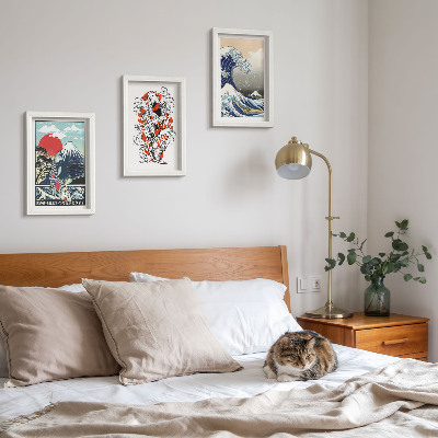 Gallery wall Illustraties van bergen vissen en de Grote Golf voor de kust van Kanagawa, in Japanse stijl.