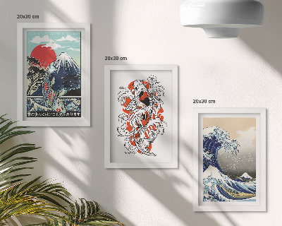 Gallery wall Illustraties van bergen vissen en de Grote Golf voor de kust van Kanagawa, in Japanse stijl.
