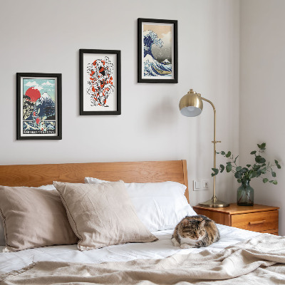 Gallery wall Illustraties van bergen vissen en de Grote Golf voor de kust van Kanagawa, in Japanse stijl.
