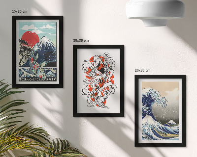 Gallery wall Illustraties van bergen vissen en de Grote Golf voor de kust van Kanagawa, in Japanse stijl.
