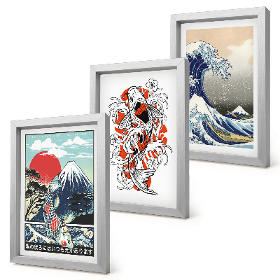 Gallery wall Illustraties van bergen vissen en de Grote Golf voor de kust van Kanagawa, in Japanse stijl.