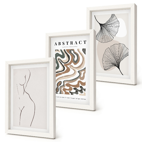 Set van ingelijste schilderijen Abstracte poster met vrouwelijke vormen en bladeren in boho-stijl.
