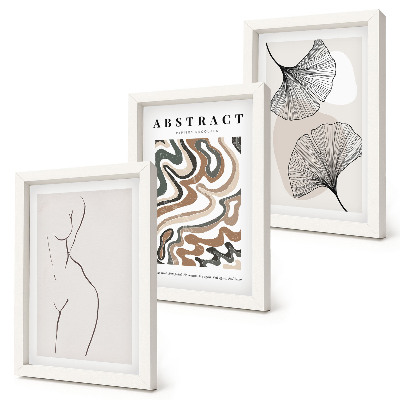 Set van ingelijste schilderijen Abstracte poster met vrouwelijke vormen en bladeren in boho-stijl.