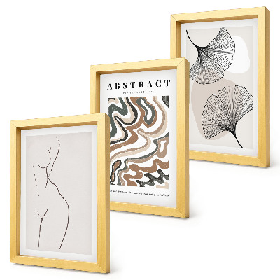 Set van ingelijste schilderijen Abstracte poster met vrouwelijke vormen en bladeren in boho-stijl.