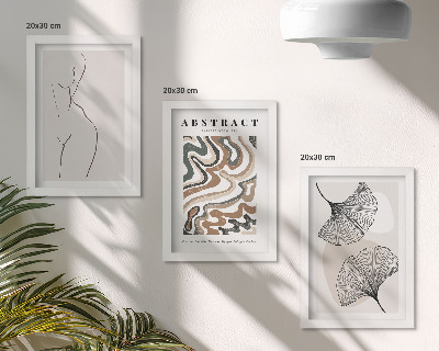 Set van ingelijste schilderijen Abstracte poster met vrouwelijke vormen en bladeren in boho-stijl.
