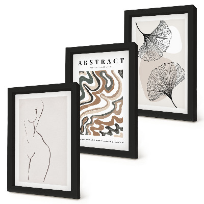 Set van ingelijste schilderijen Abstracte poster met vrouwelijke vormen en bladeren in boho-stijl.