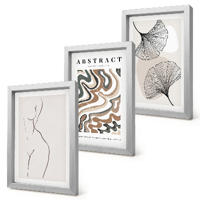 Set van ingelijste schilderijen Abstracte poster met vrouwelijke vormen en bladeren in boho-stijl.