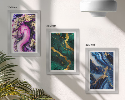 Gallery wall Abstracte patronen in tinten roze, groen en blauw.