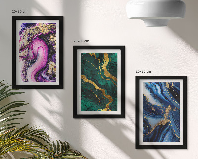 Gallery wall Abstracte patronen in tinten roze, groen en blauw.