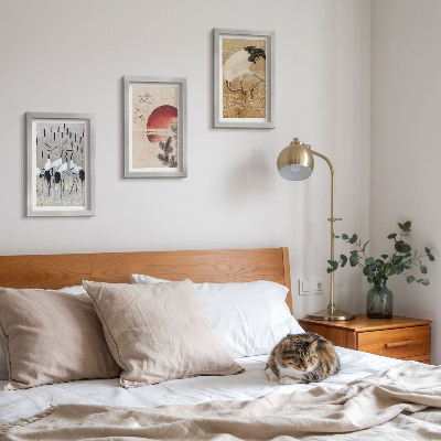 Gallery wall Japanse kraanvogel illustraties landschap japandi