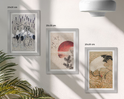Gallery wall Japanse kraanvogel illustraties landschap japandi
