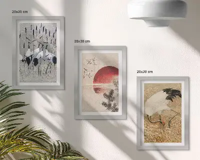 Japanse kraanvogel wanddecoratie set met illustraties in japandi landschapsstijl voor een gallery wall