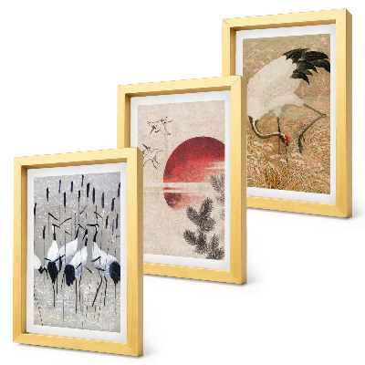 Gallery wall Japanse kraanvogel illustraties landschap japandi