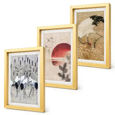 Japanse kraanvogel wanddecoratie set met illustraties in japandi landschapsstijl voor een gallery wall
