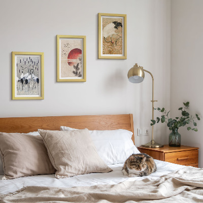 Gallery wall Japanse kraanvogel illustraties landschap japandi