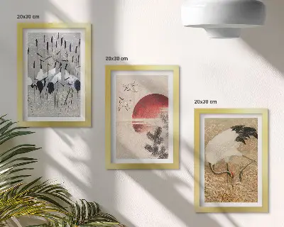 Japanse kraanvogel wanddecoratie set met illustraties in japandi landschapsstijl voor een gallery wall