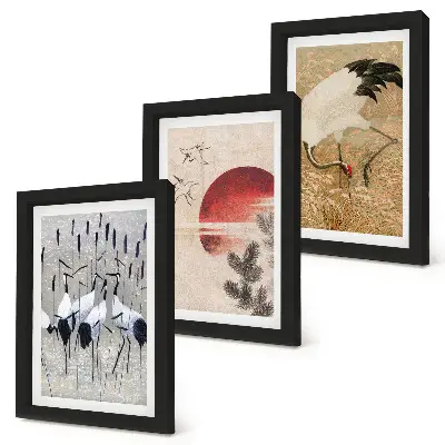 Japanse kraanvogel wanddecoratie set met illustraties in japandi landschapsstijl voor een gallery wall