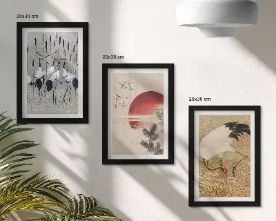 Japanse kraanvogel wanddecoratie set met illustraties in japandi landschapsstijl voor een gallery wall