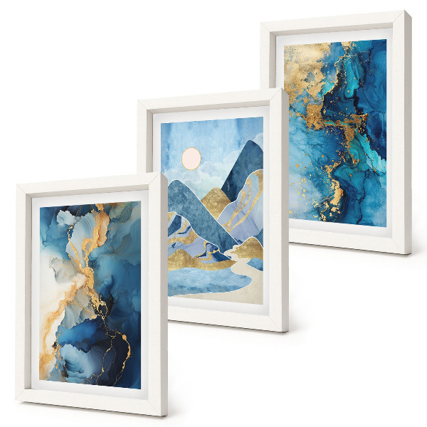 Gallery wall Blauwe bergen met abstracte patroonelementen