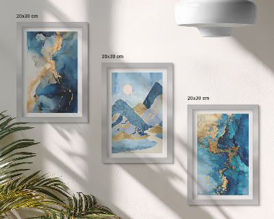 Gallery wall Blauwe bergen met abstracte patroonelementen