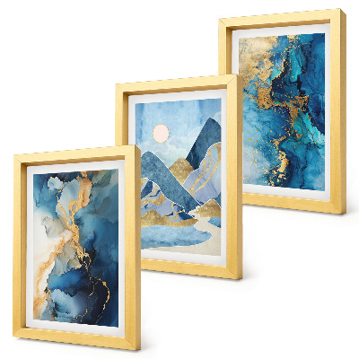 Gallery wall Blauwe bergen met abstracte patroonelementen