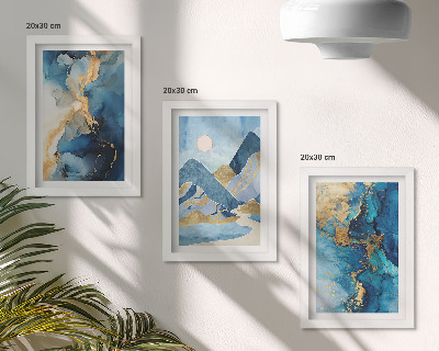 Gallery wall Blauwe bergen met abstracte patroonelementen