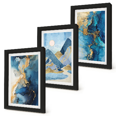 Gallery wall Blauwe bergen met abstracte patroonelementen
