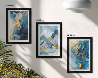 Gallery wall Blauwe bergen met abstracte patroonelementen