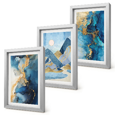 Gallery wall Blauwe bergen met abstracte patroonelementen