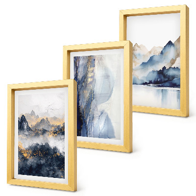 Set van ingelijste schilderijen Berglandschappen met blauwe en grijze tinten