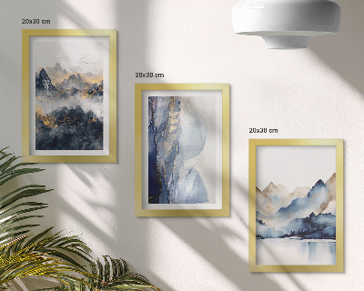 Set van ingelijste schilderijen Berglandschappen met blauwe en grijze tinten