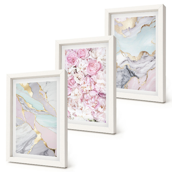 Gallery wall Roze bloemen met marmer- en pastelkleurige patronen