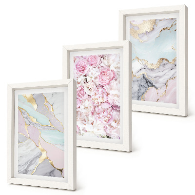Gallery wall Roze bloemen met marmer- en pastelkleurige patronen