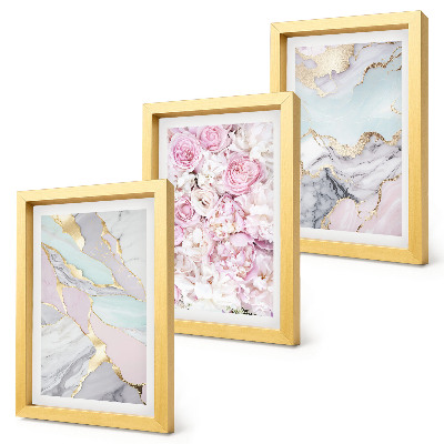 Gallery wall Roze bloemen met marmer- en pastelkleurige patronen