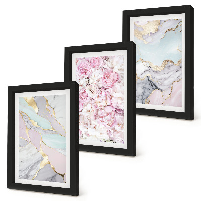 Gallery wall Roze bloemen met marmer- en pastelkleurige patronen