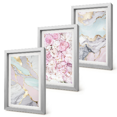 Gallery wall Roze bloemen met marmer- en pastelkleurige patronen