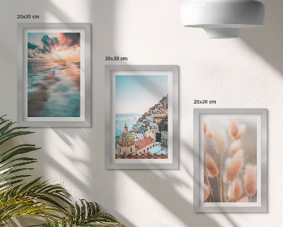 Gallery wall Uitzicht op zee, zonsondergang, kleurrijke huizen en bloemen