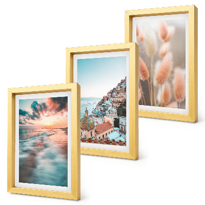 Gallery wall Uitzicht op zee, zonsondergang, kleurrijke huizen en bloemen