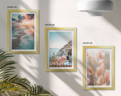 Gallery wall Uitzicht op zee, zonsondergang, kleurrijke huizen en bloemen
