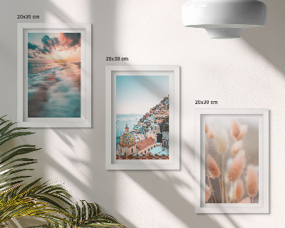 Gallery wall Uitzicht op zee, zonsondergang, kleurrijke huizen en bloemen