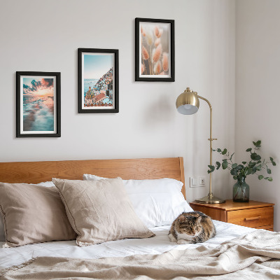 Gallery wall Uitzicht op zee, zonsondergang, kleurrijke huizen en bloemen