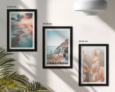 Gallery wall Uitzicht op zee, zonsondergang, kleurrijke huizen en bloemen
