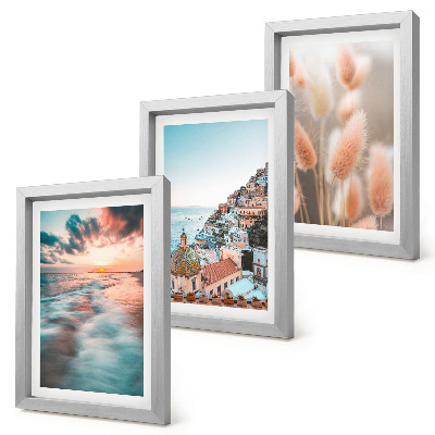 Gallery wall Uitzicht op zee, zonsondergang, kleurrijke huizen en bloemen