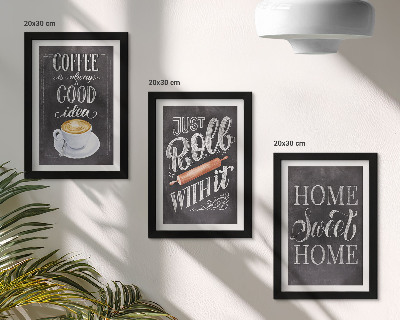 Set van ingelijste schilderijen Koffie, roller, huiselijke warmte en gezelligheid.