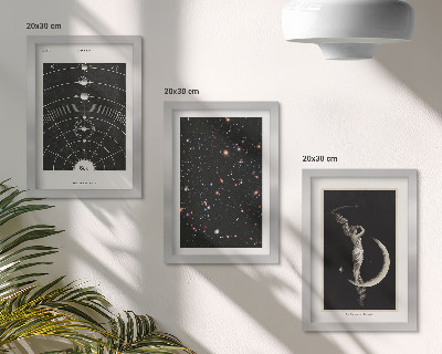 Set van ingelijste schilderijen Sterrenstelsel in het zonnestelsel, nachtelijke figuur op de maan