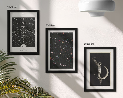 Set van ingelijste schilderijen Sterrenstelsel in het zonnestelsel, nachtelijke figuur op de maan