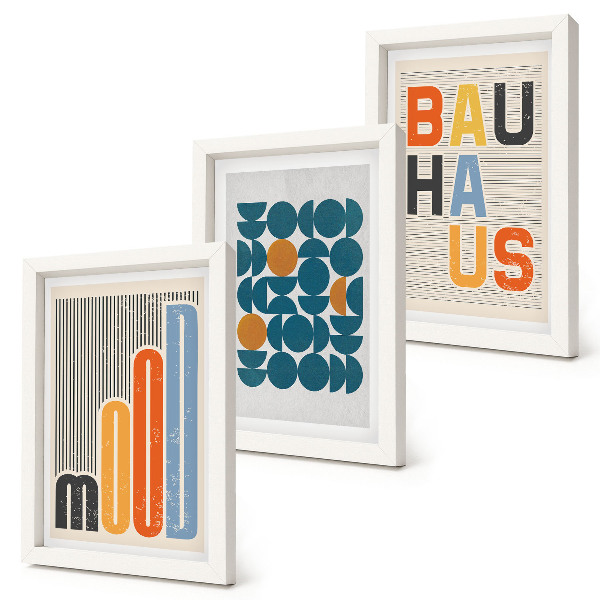 Set van ingelijste schilderijen Posters met geometrische patronen in Bauhaus-stijl