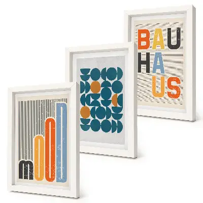 Set van ingelijste schilderijen met geometrische patronen in Bauhaus-stijl