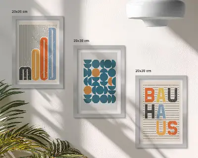 Set van ingelijste schilderijen met geometrische patronen in Bauhaus-stijl
